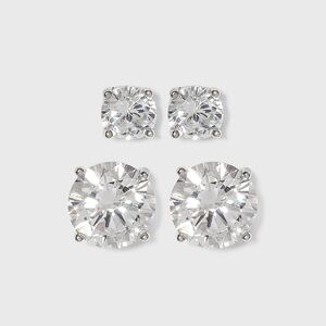 A New Day Sterling Silver CZ Stud Earrings Set 5mm 8mm NIP